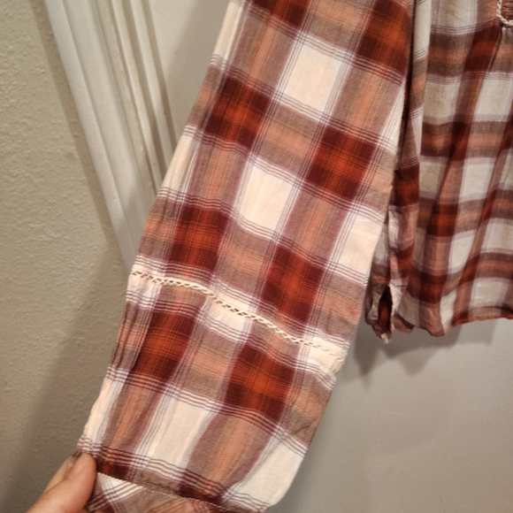 Lucky Brand Women's Plaid Popover Peasant Top Sz XL Boho Lightweight Casual - Picture 5 of 8